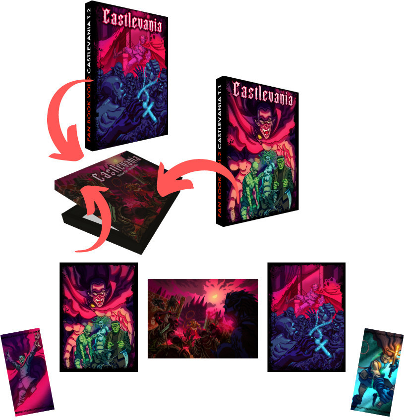 Castlevania Deluxe Box Contenido de la caja, ilustraciones y marcapáginas