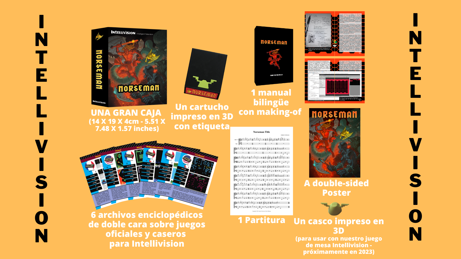 Norseman Intellivision contenido edición de lujo, póster, auriculares 3D, fichas enciclopédicas, partitura
