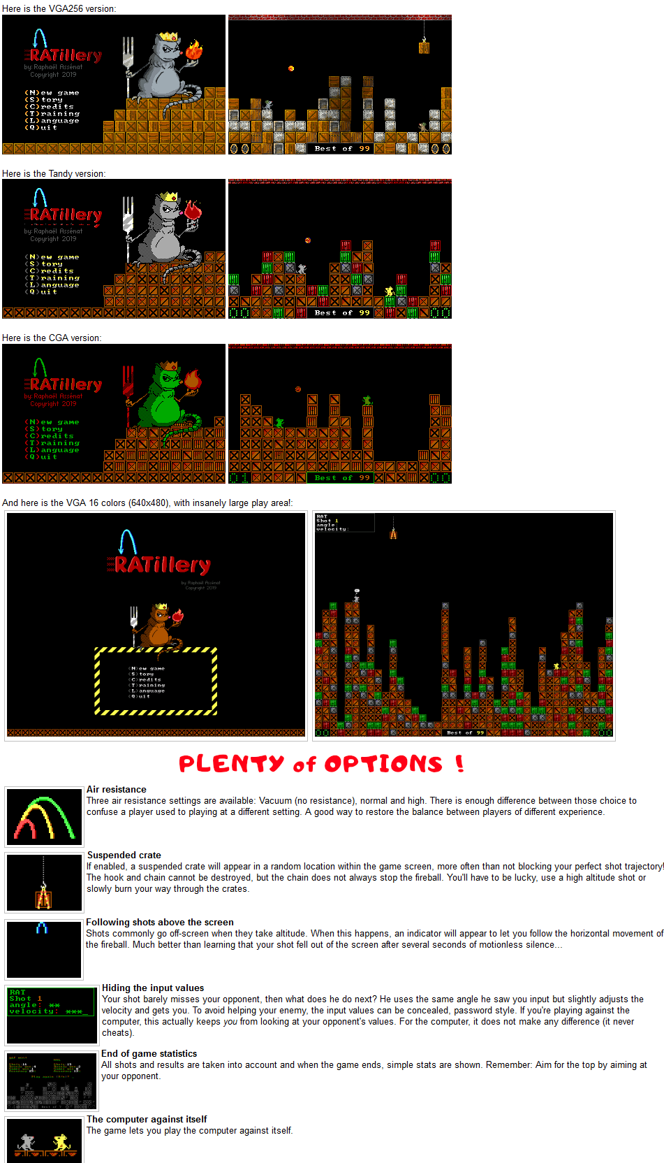 Ratillery DOS screenshots